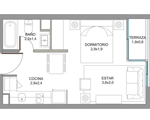 Departamento Estudio 28,46 m2 totales venta con bono pie Santiago Centro