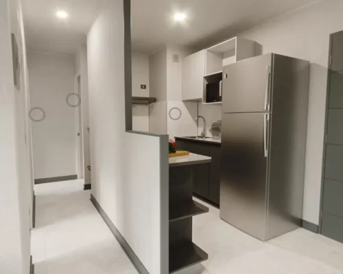 Cocina y pasillo divisorio