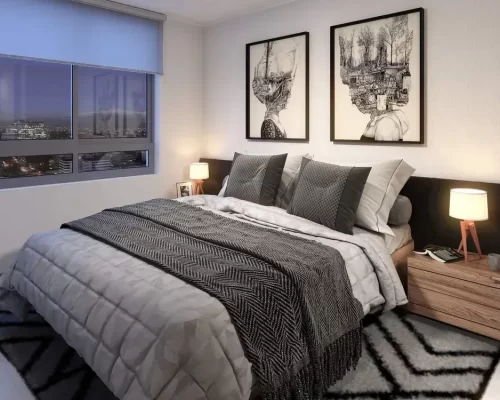 Dormitorio principal cama 2 plazas departamento venta SAntiago Centro metro Franklin