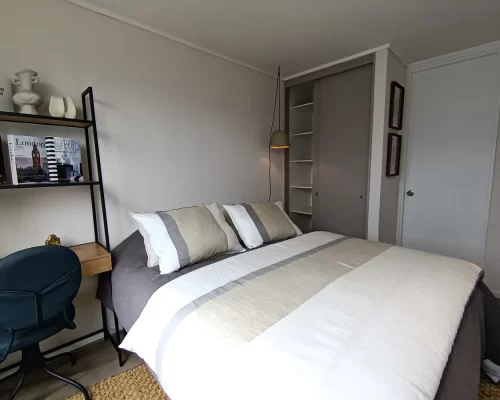 Dormitorio principal cama 2 plazas venta departamento bono pie La Florida metro Mirador