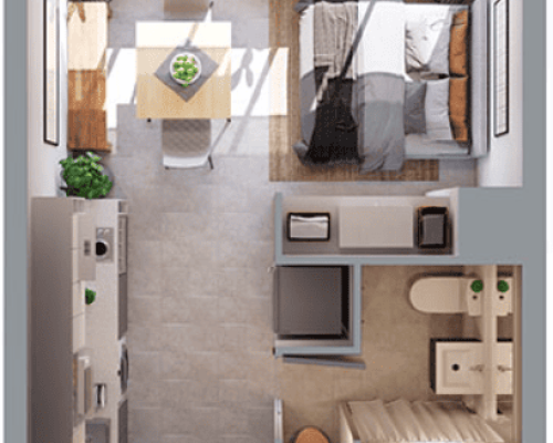 Planta Studio 24.02 m2 Sin balcon